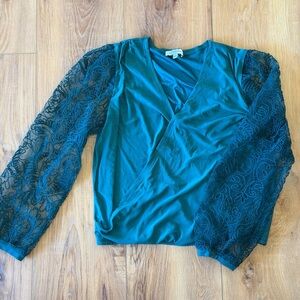 Chic Teal Lace Sleeve Blouse